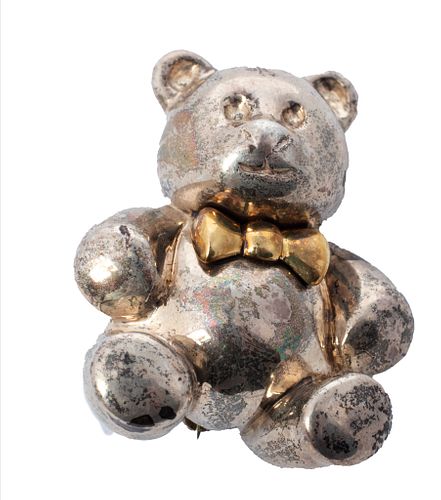 Tiffany & Co (American) Sterling Silver And Gold Teddy Bear Pin H 1.25''