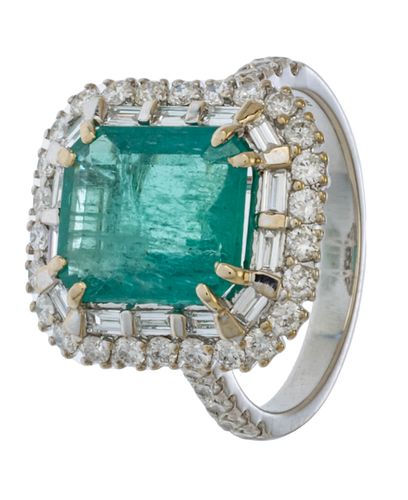 5.02ct Natural Emerald, Diamond & 14kt White Gold Ring, Size: 6.75, 4.97g