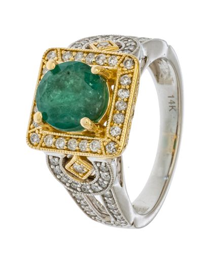 1.89ct Natural Emerald, Diamond & 14kt Gold Ring, Size: 6.25, 6.41g