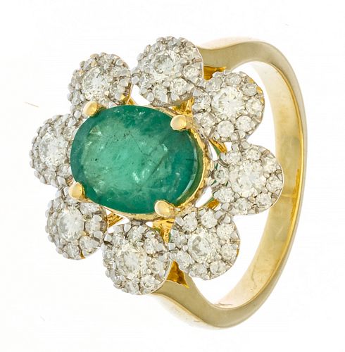 2.26ct Emerald, Diamond & 14kt Gold Ring, Size: 6, 4g