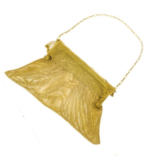 14K Gold Mesh Bag C 1920, W 5.5'' L 5'' 223g