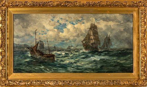 Robert Hopkin (American, 1832-1909) Oil On Canvas Off Sanda Light On The Clyde, H 20'' W 40''
