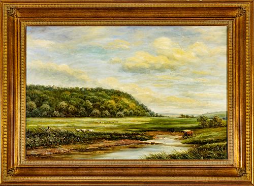 Bradley,  Oil On Canvas C. 1950, Pastoral Landscape, H 24'' W 36''