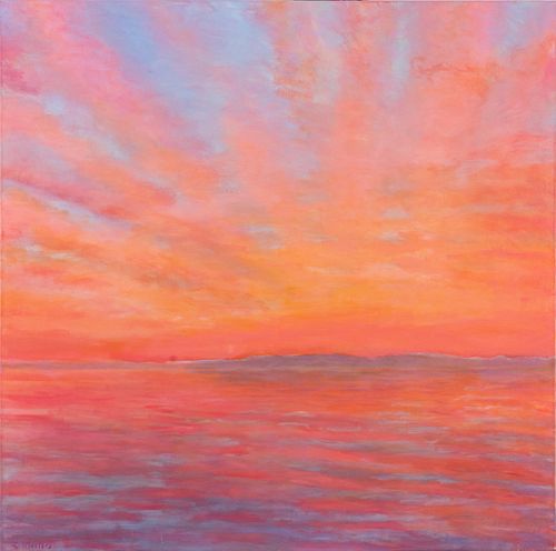 Leslie Masters (Michigan, B. 1934) Oil On Canvas, "Cloudy Sunrise", H 48'' W 48''