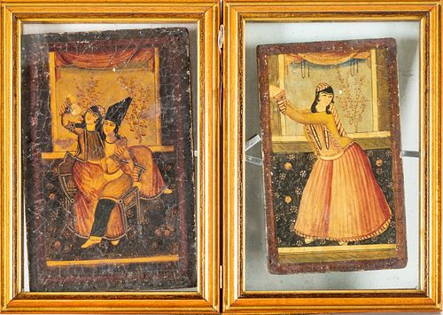 Qajar Persia, Erotic Paintings, Framed Together C. Early 20th. C., H 8'' W 5'' 3 pcs