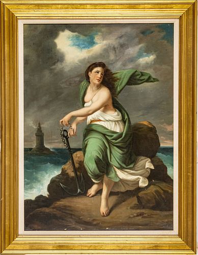 American School Oil On Canvas, C. 19th C., "Hope", H 33.5'' W 25''