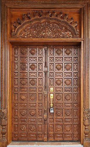 Islamic Style Carved Wood Doors,  20th C., H 83.5'' W 64''