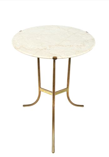 Cedric Hartman (American, 1929) MCM Brass And Marble Top Occasional Table C. 1970, H 23.5'' Dia. 17''