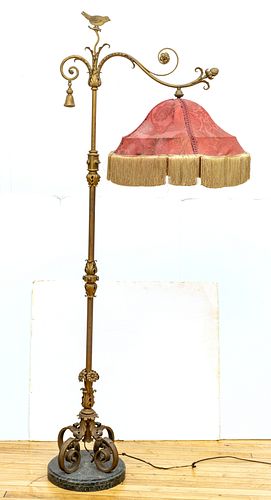 Art Nouveau Wrought Iron Floor Lamp,  Early 20th C., H 78.5'' L 31''