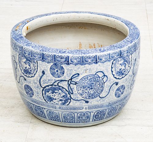 Japanese Blue & White Porcelain Planter, H 12'' Dia. 18''