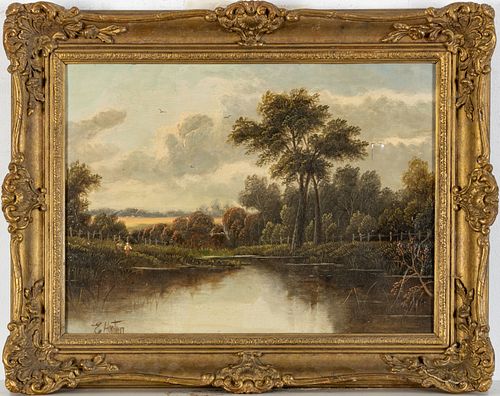 Etty Horton  (British Fl. 1882-1905) Oil On Canvas, River Landscape, H 14'' W 19''