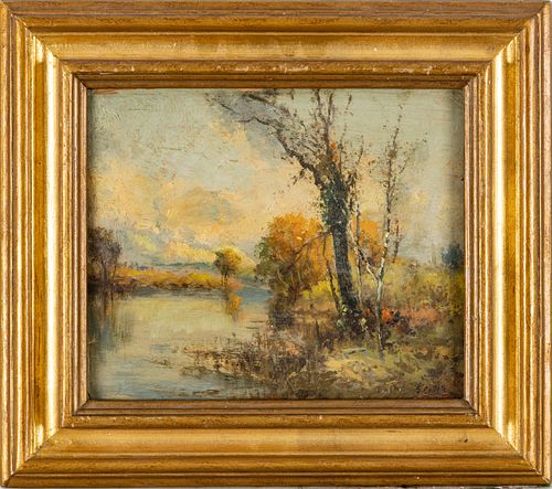 S. Grivetti,  Oil On Artist Board, The Po River, France, H 10'' W 12''
