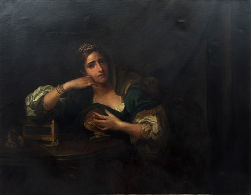Old Master Style, Oil On Canvas, Seated Woman With Chalice, H 39.5'' W 50''