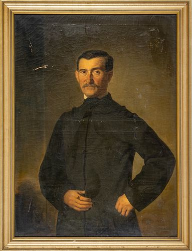 Oil On Canvas, Portrait Of A Gentleman With A Moustache, H 39'' W 28''