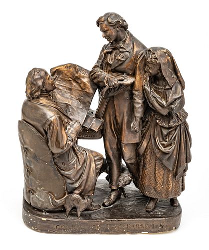 John Rogers (American, 1829-1904) Patinated Plaster Figural Sculpture, C. 1870s, "Coming To The Parson", H 22'' W 17''