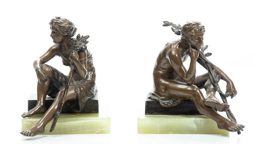 Andor Ruff, Austria, B 1885,  Bronze Figural Bookends, H 5'' W 6'' 1 Pair