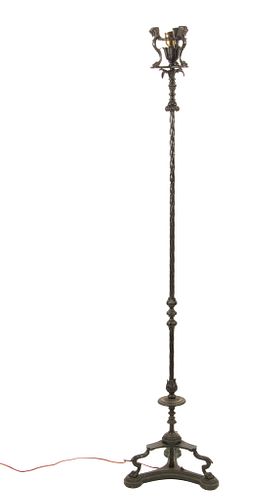 Cast Bronze Floor Lamp,  20th C., H 63''