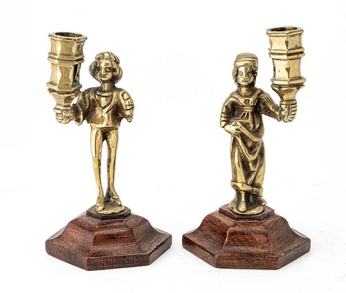 Pair Of Brass Figural Candlesticks, H 4.75''