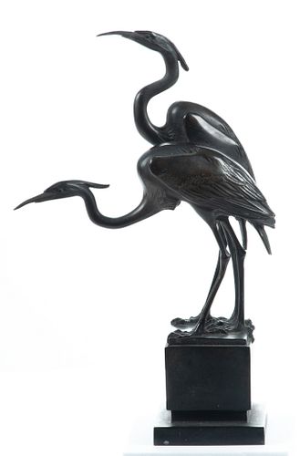 Franz Mazura (Austrian 20th C.) Bronze Sculpture Of Cranes, H 8'' L 5''