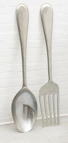 Curtis Jere (American, 1910-2008) Oversized Aluminum Spoon And Fork, L 47''