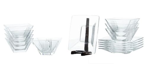Tiffany & Co (American) Crystal Bowls + Marc Aurel Plates, H 2.25'' W 4.5'' Depth 4.5'' 14 pcs