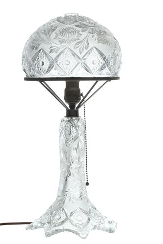 American Pressed Glass Table Lamp,  Early 20th C., H 19'' Dia. 8.5''