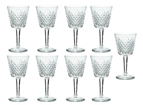 Waterford (Irish, 1783) 'Alana' Crystal Wine Glasses, H 6'' Dia. 3'' 7 pcs