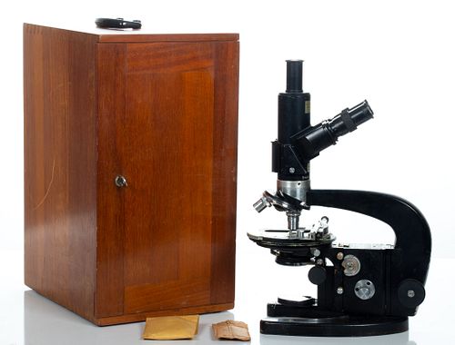 Carl Zeiss, Jena,  Cased Microscope,  Mid 20th C., H 16''