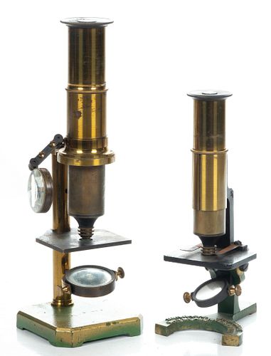 Two American Brass Microscopes,  19th C., H 7" And 9"
