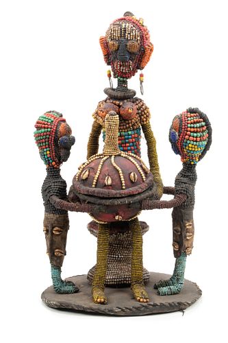 AFRICAN NIGERIA BEADED FIGURAL GROUPING.  H 17", W 11" 