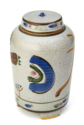 Glazed Pottery Covered Jar H 11'' Dia. 6.5''