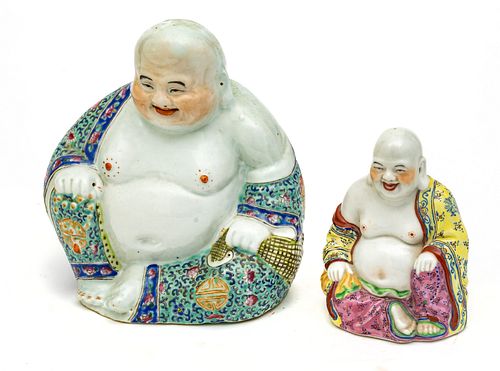 Chinese  Porcelain Buddha C. 1900, 8", 5" 2 pcs