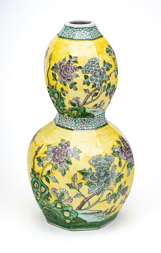 Chinese  Porcelain Double Gourd Vase C. 1960, H 16'' W 9''
