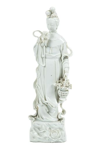 Chinese Guan Yin Blanc De Chine Figurine, H 14.5'' W 5'' Depth 3''