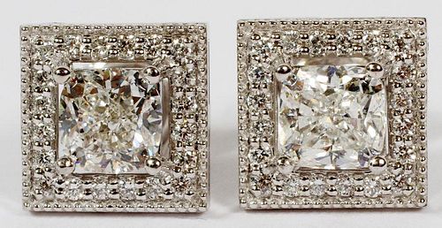 1CT DIAMOND AND 14KT WHITE GOLD EARRINGS PAIR