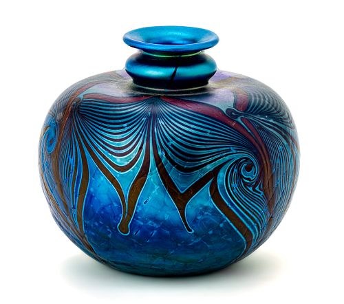 Art Glass Vase, Signed 1980, H 6'' Dia. 6''