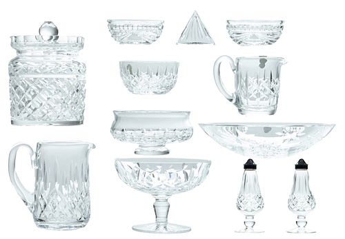 Waterford (Irish, 1783) Crystal Vessels, Pitchers, Shakers & Paperweight, H 7'' Dia. 5'' 12 pcs
