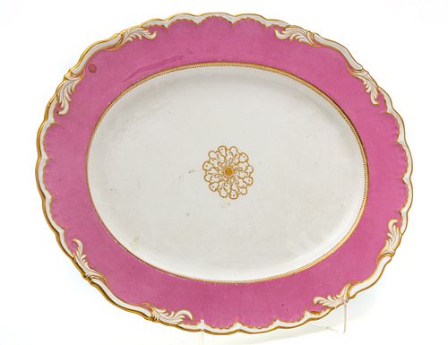 English Spode Porcelain Pink Platter,  1850, W 15'' L 18.5''