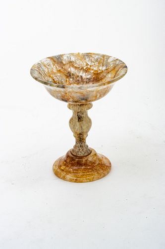 English Carved 19th C. Blue John Compote, H 4.5'' Dia. 3.75''