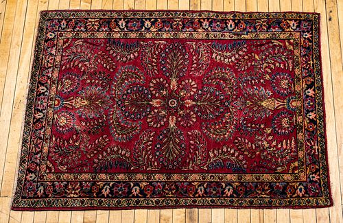 Persian Painted Sarouk Handwoven Wool Rug, C. 1930s, W 3' 4'' L 4' 10''