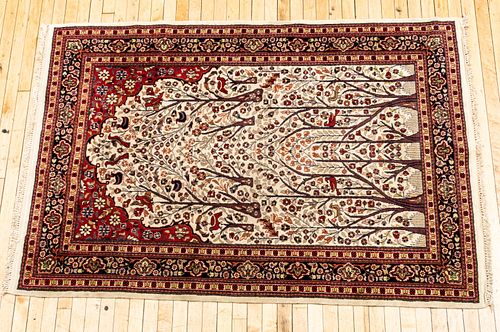 Indo-Persian Tree Of Life Design Handwoven Wool Rug, C. 2000, W 4' 2'' L 6' 10''