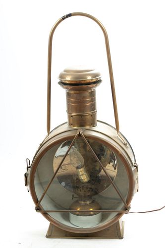 Brass Ship's Lantern, C. 1900, H 32'' W 13''
