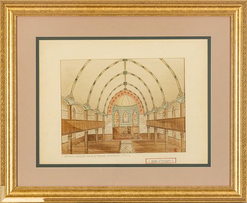 WATERCOLOR AND PENCIL ON PAPER, H 13", L 16.5", INTERIOR OF ST. STEVENS LUTHERAN CHURCH 