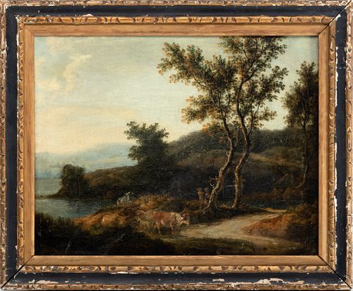 Continental Oil On Canvas C. 1840, Bucolic Landscape, H 14.25'' W 17.25''