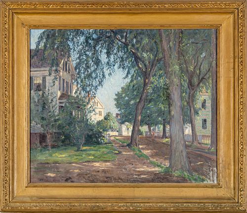 Ernest Harrison Barnes (American, 1873-55) Oil On Canvas, H 25'' W 30'' A West Village Street, Detroit, MI