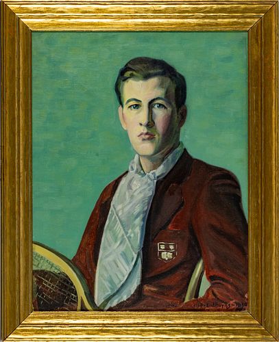 Albert J. Burns Oil On Canvas C. 1930, 1930 Portrait Of A Tennis Player, H 26'' W 20''