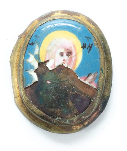 Old Russian Enamel Iconic-icon 1.5"Lady Of' As Is