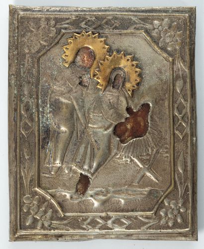 Russia Silver Gold Icon Holy Family 4"H