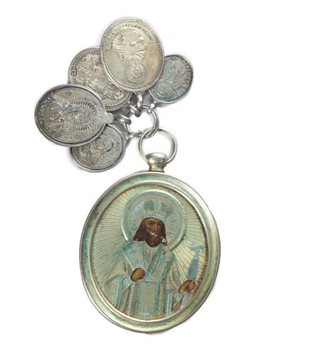 Oval Silver Icon /Religious Medals 2.5"H (1)