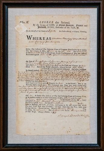 George II, Province Of Massachusetts Court Document, September 15th, 1755, H 12.25'' W 7.5''
